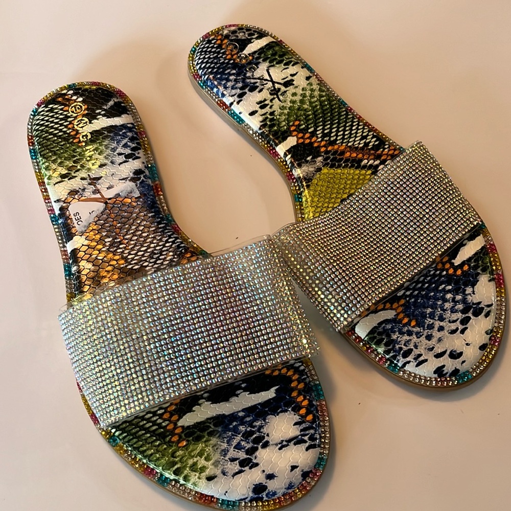NGND Slide sandals, snakegrain with rhinestones 10